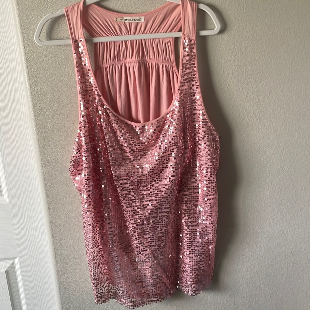 Pink sequin racer back tank top